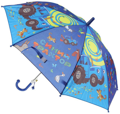 ИГРАЕМ ВМЕСТЕ UM45-BTR Зонт детский СИНИЙ ТРАКТОР 45 см полуавтомат, свисток от магазина ДЕТКИ