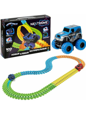 1TOY Т23878 Гибкий трек NEXTREME 100 деталей, внедорожник синий от магазина ДЕТКИ