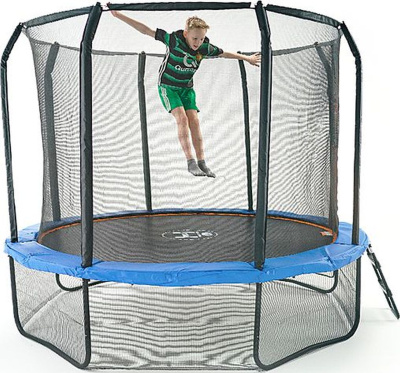 Батут каркасный SKY DOUBLE с входом на клапане, с защитной сеткой диаметр 305 см (Артикул: Sky Double 3.05, Цвет: Чёрный/Синий)