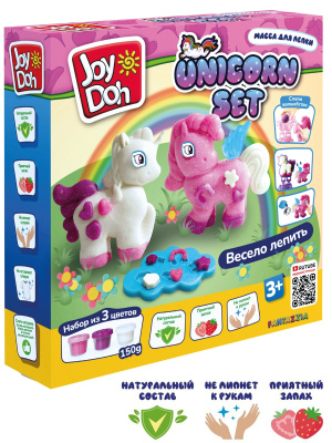 JOY-DOH UNIC-150 pot Масса для лепки ЕДИНОРОЖКИ 3D формы, украшения, 16 аксесуаров, 3 баночки от магазина ДЕТКИ