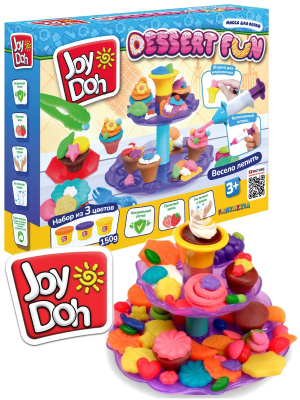 JOY-DOH DSRT-150 pot Масса для лепки СЛАДКОЕЖКА поднос с пресс-формами, 15 аксессуаров, 3 баночки от магазина ДЕТКИ