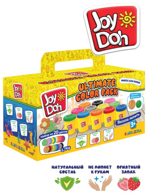 JOY-DOH POT-20/085 pack Масса для лепки ИДЕАЛЬНЫЕ ЦВЕТА 20 цветов, крышки-формочки от магазина ДЕТКИ