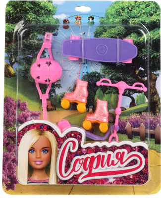 КАРАПУЗ ACS01-S-BB Аксессуары для кукол 29 см СОФИЯ СПОРТ самокат, шлем, скейтборд, ролики Цвет Розовый/Фиолетовый от магазина ДЕТКИ