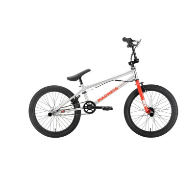 Велосипед BMX MADNESS BMX 2 20" 2022 (Артикул: HQ-0005134, Размер рамы: 9" (Рост 110-120 см), Цвет: Серебристый/Оранжевый)