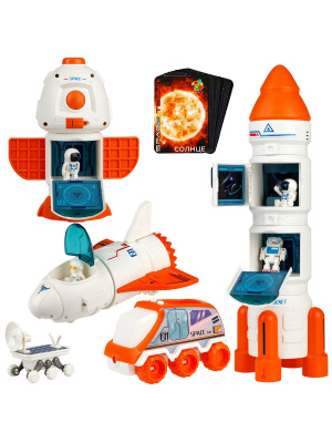 1TOY Т24298 Набор игровой 4 В 1 РАКЕТА, КОСМИЧЕСКАЯ СТАНЦИЯ. ШАТТЛ, ПЛАНЕТОХОД 3 космонавта, звук, свет от магазина ДЕТКИ