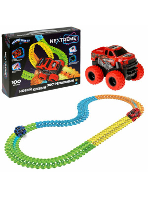 1TOY Т23877 Гибкий трек NEXTREME 100 деталей, внедорожник красный от магазина ДЕТКИ