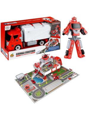 1TOY Т24222 Набор игровой ПАРКОВКА-ТРАНСФОРМЕР СЛУЖБА СПАСЕНИЯ машинка 2 шт., вертолёт от магазина ДЕТКИ