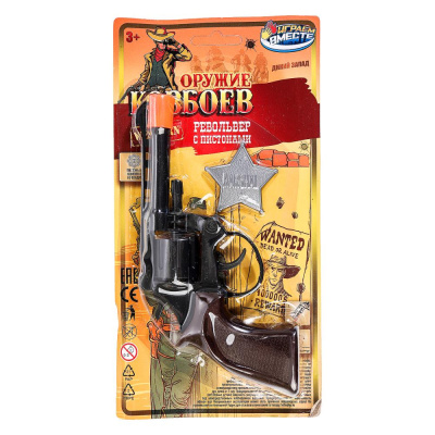 ИГРАЕМ ВМЕСТЕ 81081-8246W-1-R Револьвер для стрельбы пистонами ОРУЖИЕ КОВБОЕВ 8 зарядов, звезда маршала от магазина ДЕТКИ