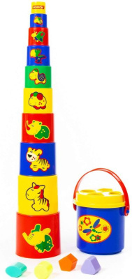 ПОЛЕСЬЕ 52605 Занимательная пирамидка №3 16 элементов в сетке от магазина ДЕТКИ