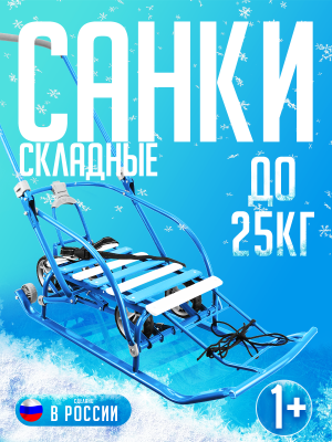 Санки детские складные с колесами и ручкой (Артикул: N3/Г2, Цвет: Голубой)