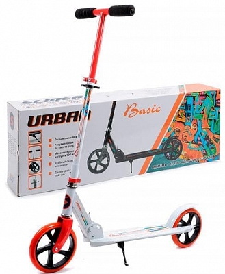 Самокат складной BASIC URBAN колёса 200 мм до 100 кг тормоз-крыло (Артикул: SU1R, Цвет: Белый/Красный)