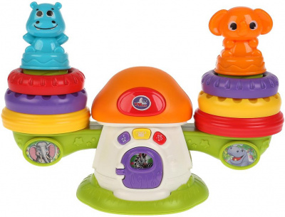 УМКА 2001M067 Игрушка развивающая КАЧЕЛИ-ВЕСЫ СЛОНИК И БЕГЕМОТ 4 песни из м/ф, 5 стихов М. Дружининой, звуки от магазина ДЕТКИ