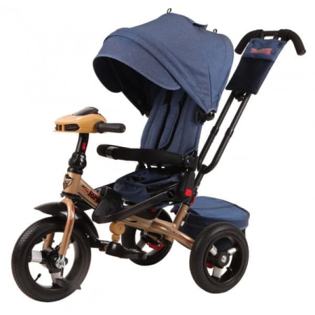 Велосипед детский трёхколёсный SUPER FORMULA 3 12"/10" надувные колёса с ручкой (Цвет Коричневый/Синий)