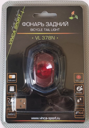 VINCA SPORT VL378N Фонарь велосипедный задний 1 диод 2 режима USB от магазина ДЕТКИ