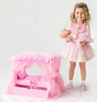 МАНЮНЯ 72219 Кроватка с царским балдахином, постельным бельем, ящиком DIAMOND PRINCES Цвет Розовый от магазина ДЕТКИ