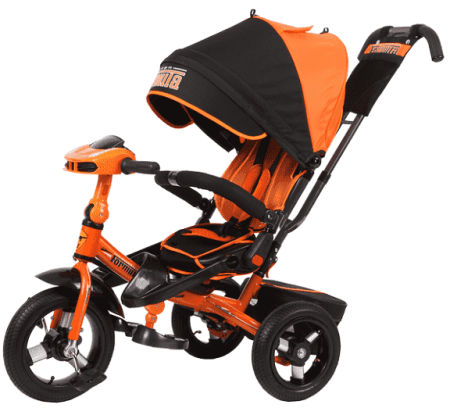 Велосипед детский трёхколёсный SUPER FORMULA 3 12"/10" надувные колёса с ручкой (Цвет Оранжевый)