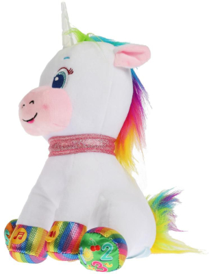 МУЛЬТИ-ПУЛЬТИ M80126-25 Игрушка мягкая ВОЛШЕБНЫЙ ЕДИНОРОГ 25 см, учим буквы и цифры, рог светится, музыка Шаинского от магазина ДЕТКИ