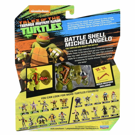 TMNT 90480 (90732) Фигурка Черепашки Ниндзя 12 см BATTLE SHELL MICHELANGELO серия TOTALLY TURTLES от магазина ДЕТКИ
