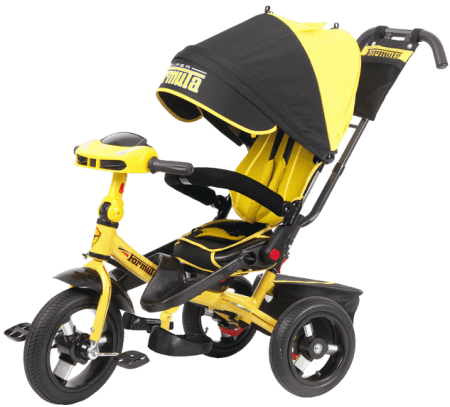 Велосипед детский трёхколёсный SUPER FORMULA 3 12"/10" надувные колёса с ручкой (Цвет Жёлтый)