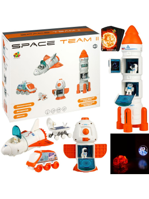 1TOY Т24298 Набор игровой 4 В 1 РАКЕТА, КОСМИЧЕСКАЯ СТАНЦИЯ. ШАТТЛ, ПЛАНЕТОХОД 3 космонавта, звук, свет от магазина ДЕТКИ