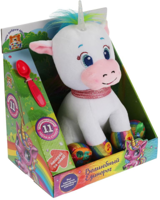 МУЛЬТИ-ПУЛЬТИ M80126-25 Игрушка мягкая ВОЛШЕБНЫЙ ЕДИНОРОГ 25 см, учим буквы и цифры, рог светится, музыка Шаинского от магазина ДЕТКИ