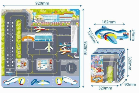 DK TOYS 3017 Мягкий коврик-пазл AIRPORT MAT WITH DIY AEROPLANE 9 деталей от магазина ДЕТКИ