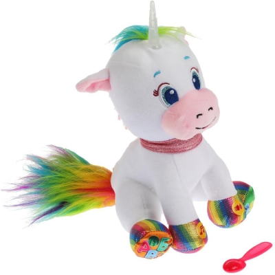 МУЛЬТИ-ПУЛЬТИ M80126-25 Игрушка мягкая ВОЛШЕБНЫЙ ЕДИНОРОГ 25 см, учим буквы и цифры, рог светится, музыка Шаинского от магазина ДЕТКИ
