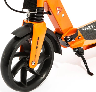 Самокат складной YOKER колёса 200 мм задний ручной тормоз, 2 амортизатора (Артикул: SKL-03G-OR, Цвет: Оранжевый)