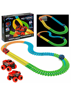 1TOY Т23877 Гибкий трек NEXTREME 100 деталей, внедорожник красный от магазина ДЕТКИ