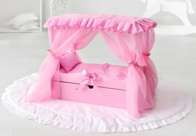 МАНЮНЯ 72219 Кроватка с царским балдахином, постельным бельем, ящиком DIAMOND PRINCES Цвет Розовый от магазина ДЕТКИ