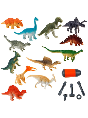 1TOY Т24221 Набор игровой ПАРКОВКА-ТРАНСФОРМЕР ПАРК ДИНОЗАВРОВ военный грузовик, фигурка динозавра 12 шт. от магазина ДЕТКИ