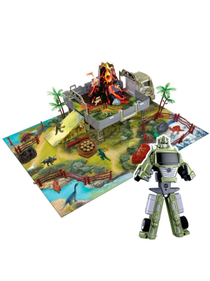 1TOY Т24221 Набор игровой ПАРКОВКА-ТРАНСФОРМЕР ПАРК ДИНОЗАВРОВ военный грузовик, фигурка динозавра 12 шт. от магазина ДЕТКИ